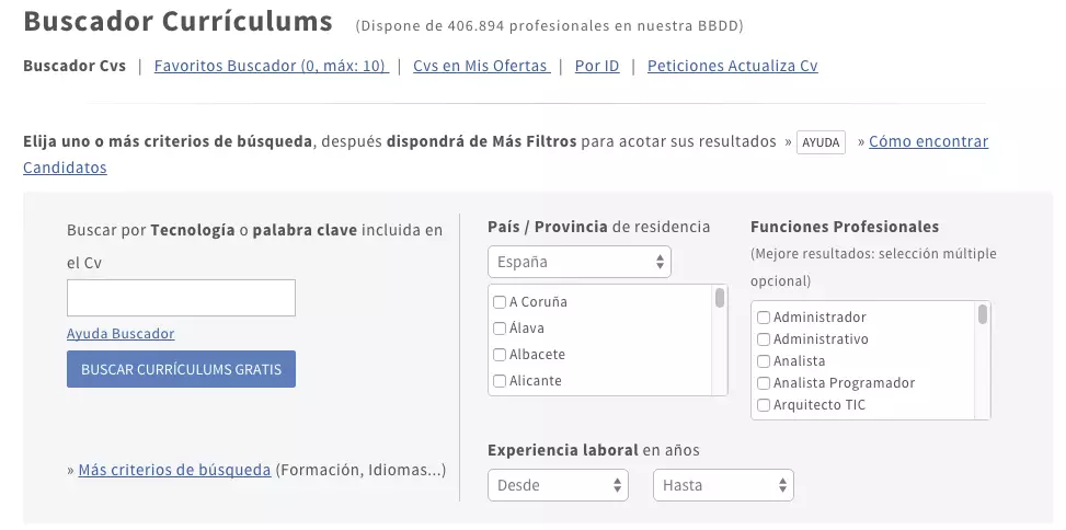 Nuevo buscador de CVs