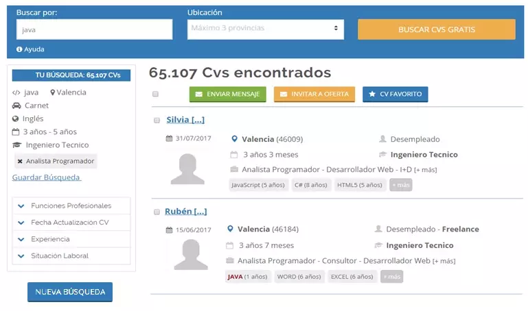 Base de Datos: Guarda tus Búsquedas y CVs Favoritos